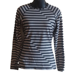 NIKE Pro Fitted Dri-Fit Stripe Top - Black/Grey, Size Small. Good Used Condition